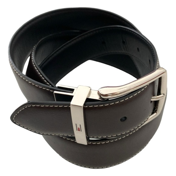 Tommy Hilfiger Brown Vegan Leather Silver Hardware Belt - Picture 8 of 8
